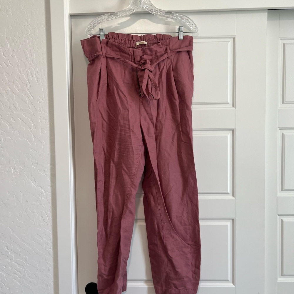 Dusty Rose High-Waisted Paper Bag Tie Pants